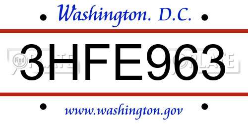 3HFE963 District Of Columbia License Plate