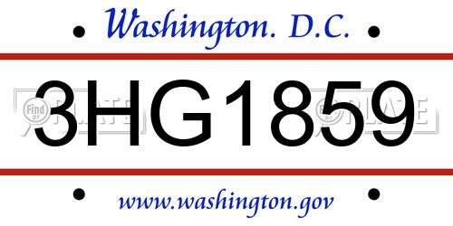 3HG1859 District Of Columbia License Plate