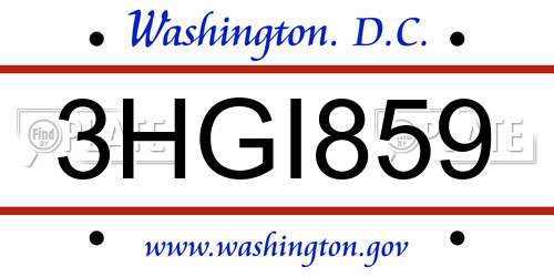 3HGI859 District Of Columbia License Plate