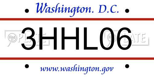 3HHL06 District Of Columbia License Plate