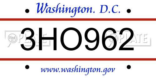 3HO962 District Of Columbia License Plate