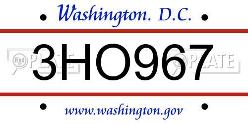 3HO967 District Of Columbia License Plate