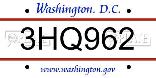 3HQ962 District Of Columbia License Plate