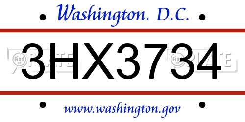 3HX3734 District Of Columbia License Plate