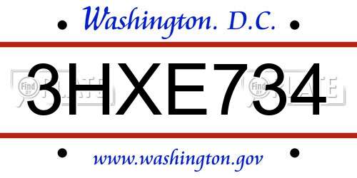 3HXE734 District Of Columbia License Plate