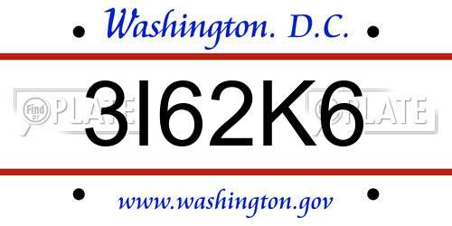3I62K6 District Of Columbia License Plate