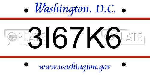 3I67K6 District Of Columbia License Plate