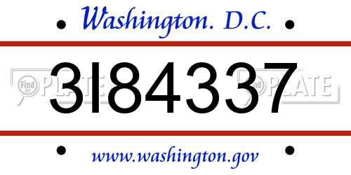 3I84337 District Of Columbia License Plate