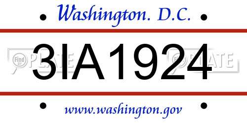 3IA1924 District Of Columbia License Plate
