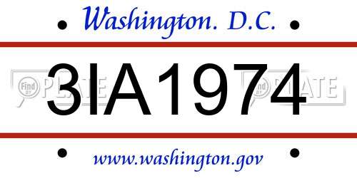 3IA1974 District Of Columbia License Plate