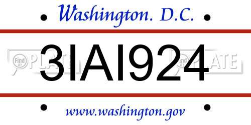 3IAI924 District Of Columbia License Plate