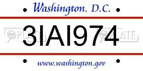 3IAI974 District Of Columbia License Plate