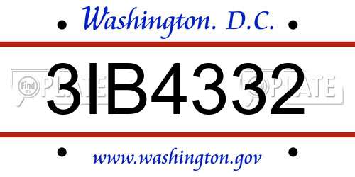3IB4332 District Of Columbia License Plate