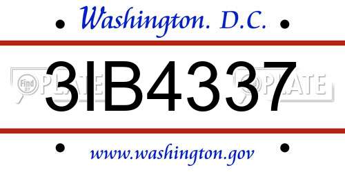 3IB4337 District Of Columbia License Plate
