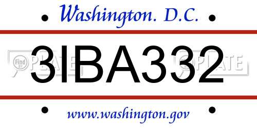 3IBA332 District Of Columbia License Plate
