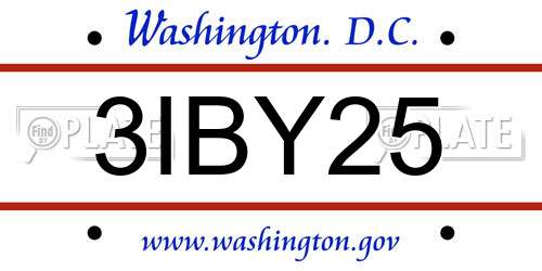 3IBY25 District Of Columbia License Plate