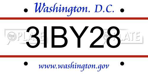 3IBY28 District Of Columbia License Plate