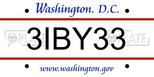 3IBY33 District Of Columbia License Plate