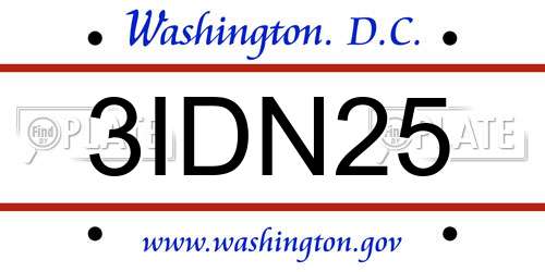 3IDN25 District Of Columbia License Plate