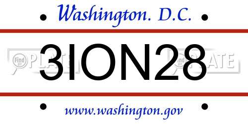 3ION28 District Of Columbia License Plate