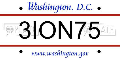 3ION75 District Of Columbia License Plate