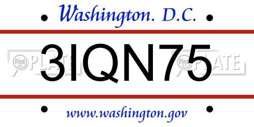 3IQN75 District Of Columbia License Plate