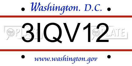 3IQV12 District Of Columbia License Plate