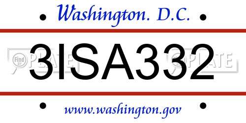 3ISA332 District Of Columbia License Plate