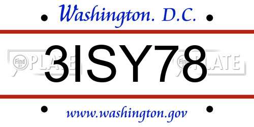 3ISY78 District Of Columbia License Plate