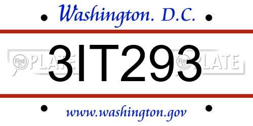 3IT293 District Of Columbia License Plate