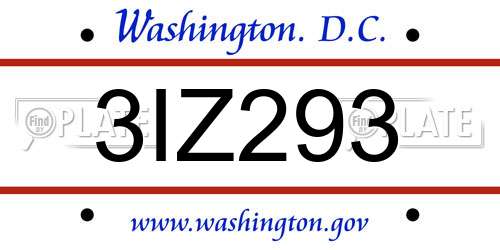 3IZ293 District Of Columbia License Plate
