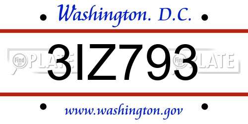 3IZ793 District Of Columbia License Plate