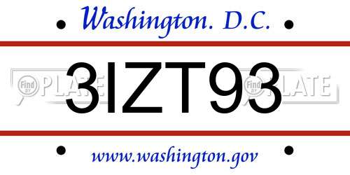 3IZT93 District Of Columbia License Plate