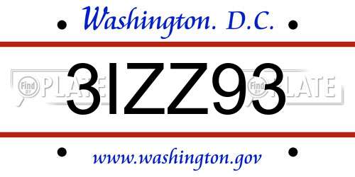 3IZZ93 District Of Columbia License Plate