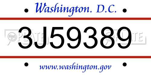 3J59389 District Of Columbia License Plate