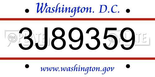 3J89359 District Of Columbia License Plate