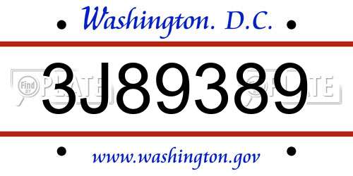 3J89389 District Of Columbia License Plate