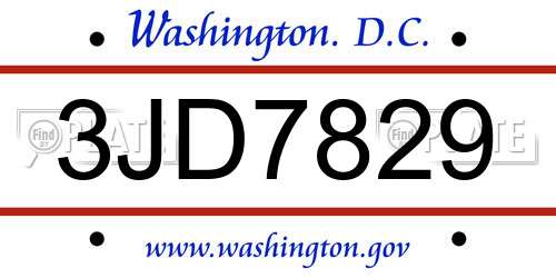 3JD7829 District Of Columbia License Plate