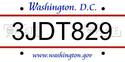3JDT829 District Of Columbia License Plate