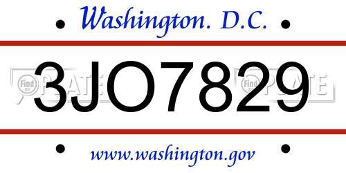 3JO7829 District Of Columbia License Plate