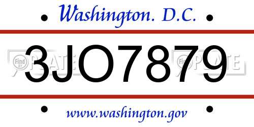 3JO7879 District Of Columbia License Plate