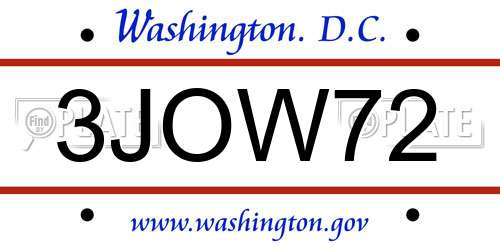 3JOW72 District Of Columbia License Plate