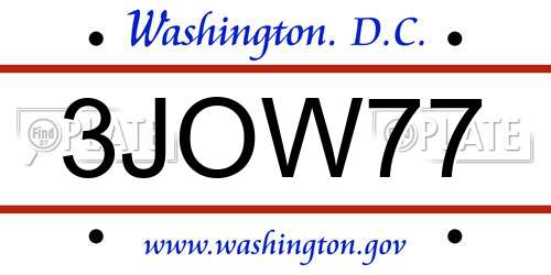 3JOW77 District Of Columbia License Plate