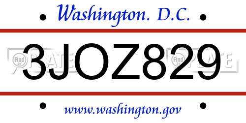 3JOZ829 District Of Columbia License Plate