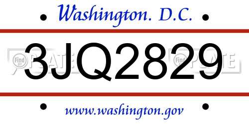 3JQ2829 District Of Columbia License Plate