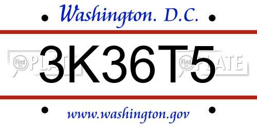 3K36T5 District Of Columbia License Plate