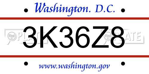 3K36Z8 District Of Columbia License Plate