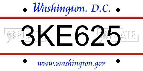 3KE625 District Of Columbia License Plate