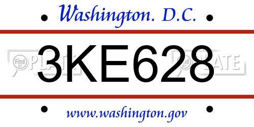 3KE628 District Of Columbia License Plate