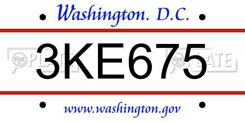 3KE675 District Of Columbia License Plate